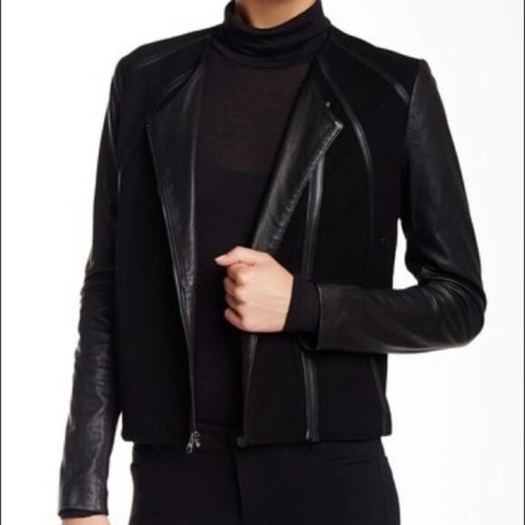 VINCE Leather Moto Jacket M | Mixed Media Magic | Soft Power - Picture 12 of 13